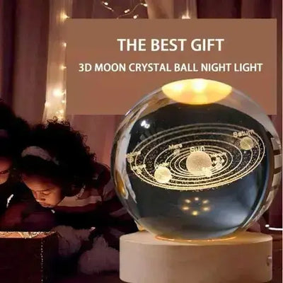 3d Galaxy Solar System Crystal Ball Night Light With Wooden Base For Boys And Girls (random Designs