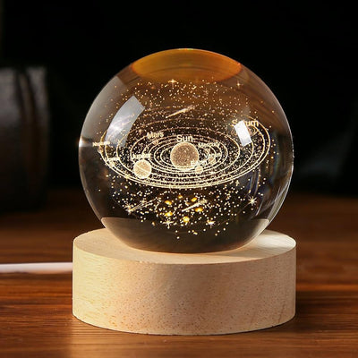 3d Galaxy Solar System Crystal Ball Night Light With Wooden Base For Boys And Girls (random Designs