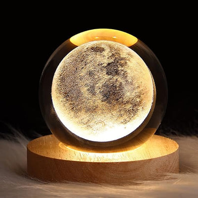 3d Galaxy Solar System Crystal Ball Night Light With Wooden Base For Boys And Girls (random Designs