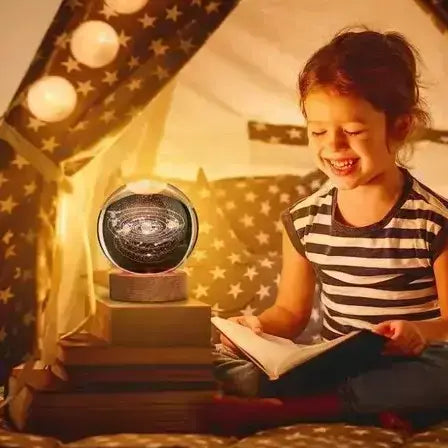3d Galaxy Solar System Crystal Ball Night Light With Wooden Base For Boys And Girls (random Designs