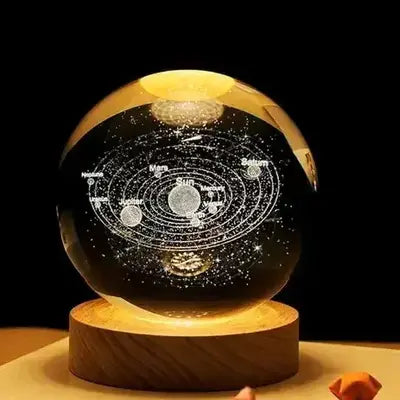 3d Galaxy Solar System Crystal Ball Night Light With Wooden Base For Boys And Girls (random Designs