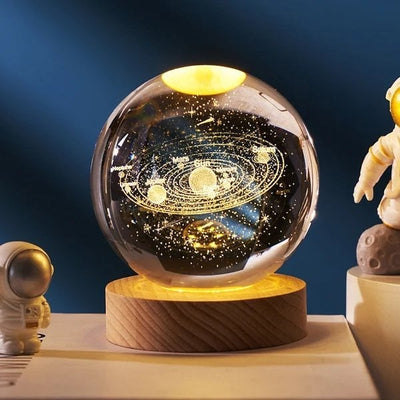 3d Galaxy Solar System Crystal Ball Night Light With Wooden Base For Boys And Girls (random Designs